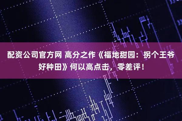 配资公司官方网 高分之作《福地甜园：拐个王爷好种田》何以高点击，零差评！